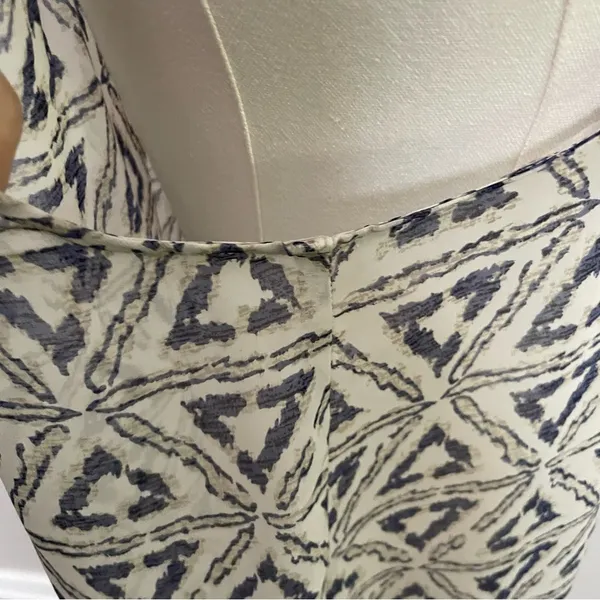 Lumière Top Tunic Sheer Split Neck Collar Lagenlook Geometric Blue Tan Ivory - Image 5
