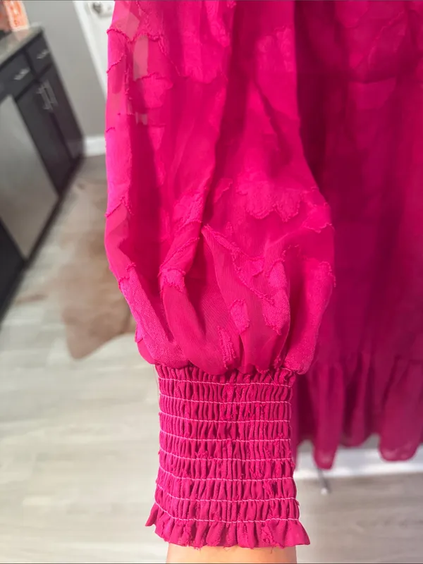 $99 NWT Lulus Essential Grace Magenta Chiffon Embroidered Midi Dress M - Image 4