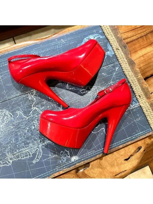 Red Patent Platform Heels | Jante | Size 8 Red - Image 2