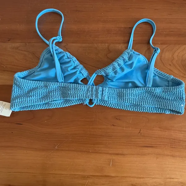 Aerie‎ Real Good Blue Seersucker Shimmer Triangle Bikini Top Large NWT 0753-5310 - Image 4