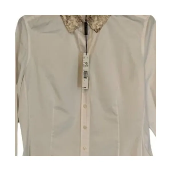 Elie Tahari Top Womens Size L White Button Front Snakeskin Print Collar NWT - Image 5