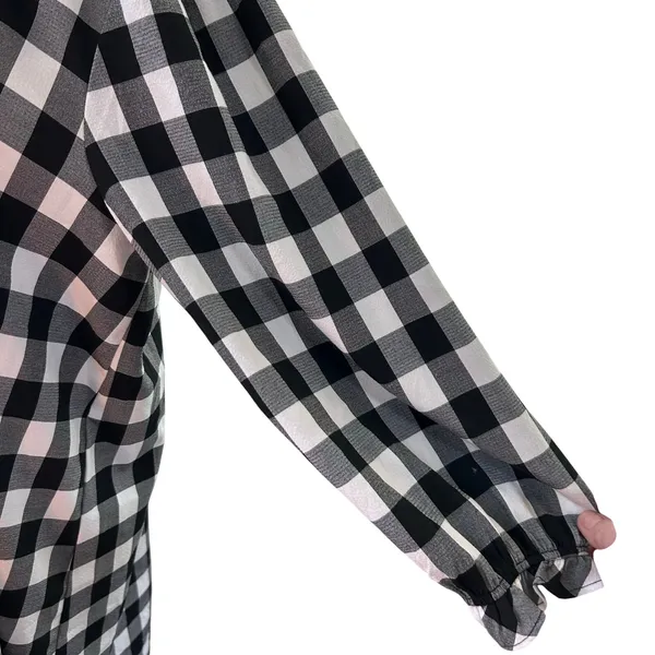 Dress Black Plaid LG Balloon Sleeve Square Neck Peasant Boho Minimalist Mud Pie - Image 5