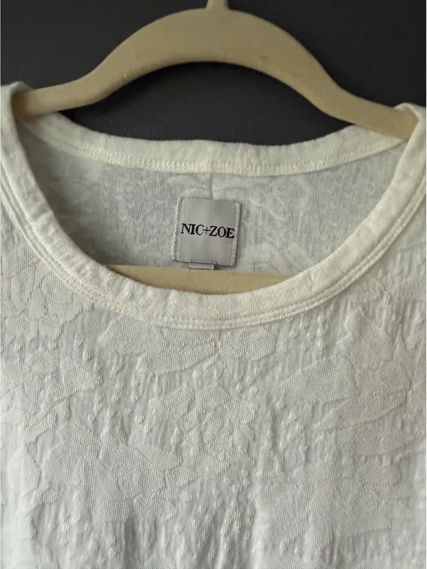 NIC+ZOE White Long Sleeve Textured Floral Top Large - Image 3