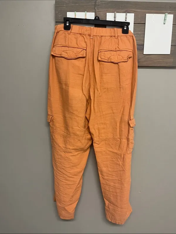 Pilcro Women's Orange Cargo Jumpsuit High-rise Pants with Flap Pockets Large - Image 2