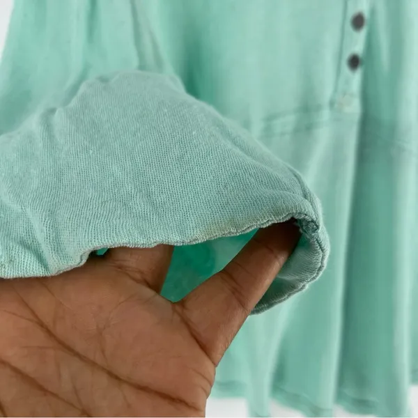 We The Free Sheer Aqua Mint‎ Green Linen Blend Relaxed Fit Dolman Henley Top - Image 14