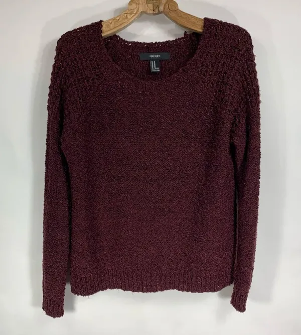 Burgundy Textured Scoop Neck Sweater Medium - Image 5