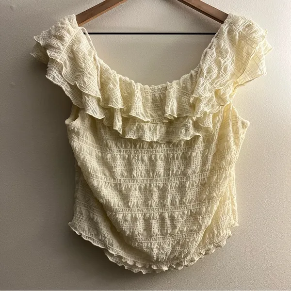 Free People Love You More Textured V Neck Short Flutter Sleeve Knit Top L - Image 3