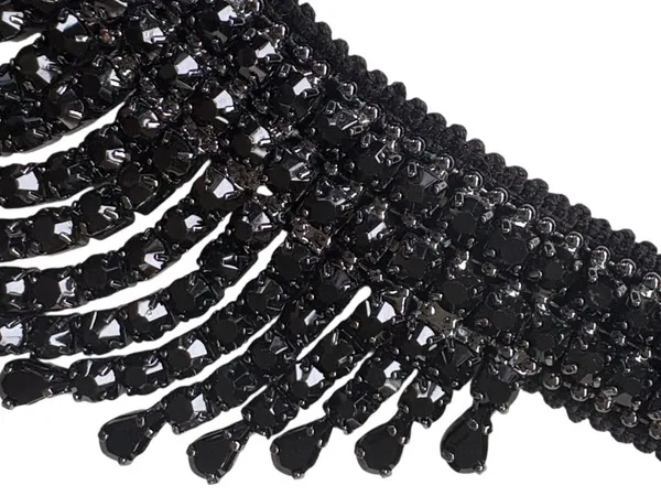 Like New White House Black Market Jeweled Fringe Bib Necklace Black - Image 3