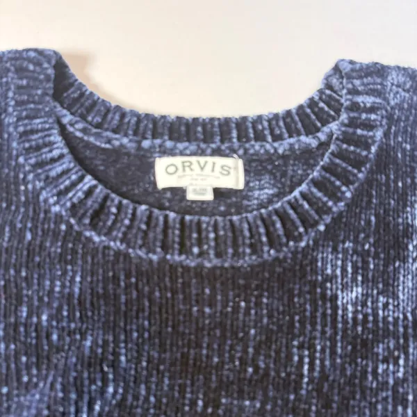 Orvis Womens Navy Blue Chenille Crew Neck Long Sleeve Soft Knit Sweater XL - Image 5
