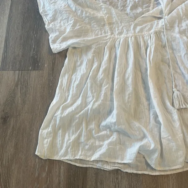 J Crew White Gauze Tunic Top Size Small Boho Flutter Sleeve Tassel Lightweight - Image 4