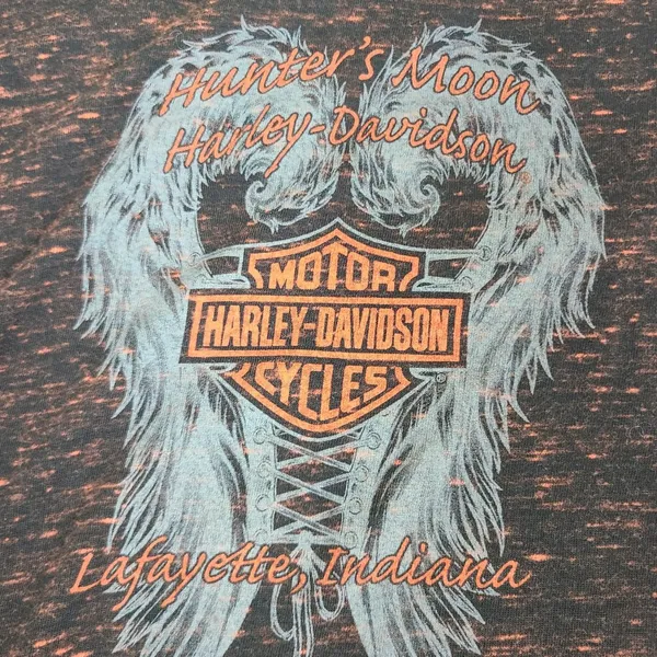 Harley Davidson‎ Short Sleeve T-Shirt Black/orange Washout Size 2XL Lafayette IN - Image 9