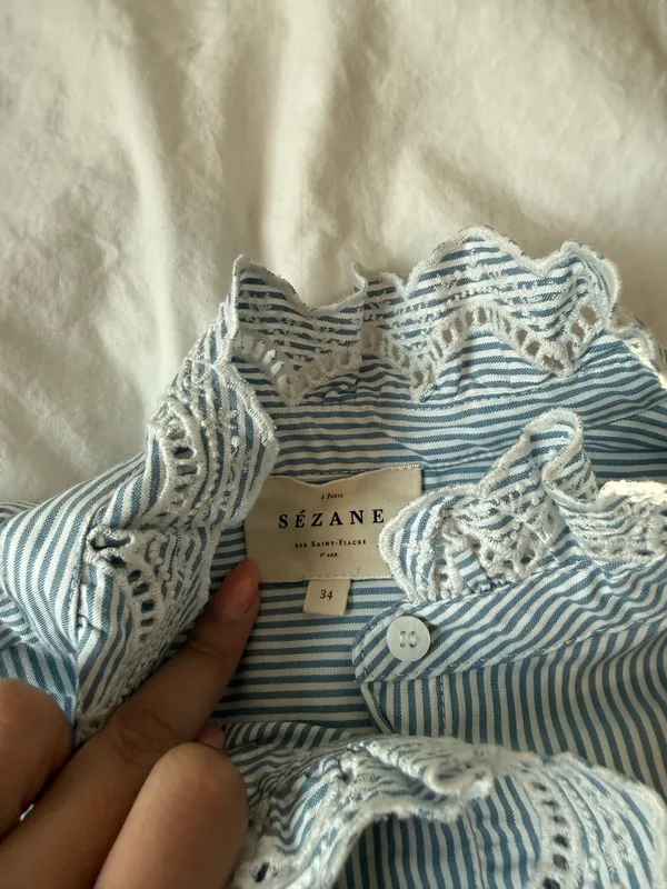 Sézane Chlo Shirt Stripes Ecru/Blue 34 - Image 5