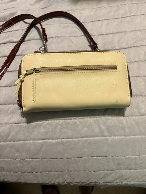 Two-Tone Brown and Cream Heart Accent Crossbody Bag by - Image 2