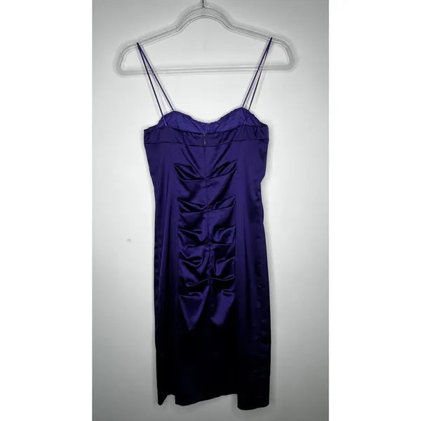 Vintage 1990s Cache Purple Satin Ruched Strapless Mini Dress XS - Image 7
