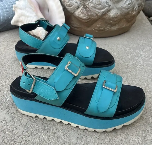HUNTER Original Leather Platform Sandals Women’s Size 9 10 Turquoise - Image 3