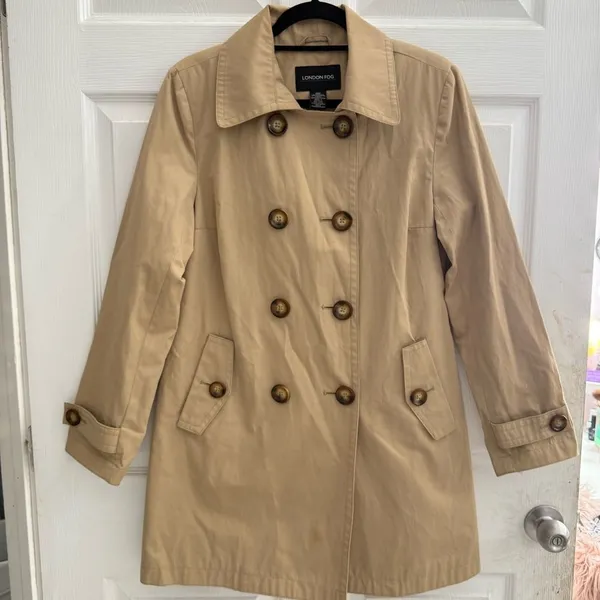 London Fog women’s khaki color Double-Breasted Trench Coat no belt size Small - Image 9