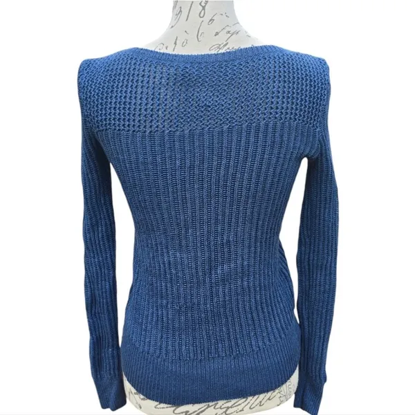 Lauren Ralph Lauren NWOT Mixed Knit Boatneck Sweater 100% Linen Steel Blue Sz XS - Image 6