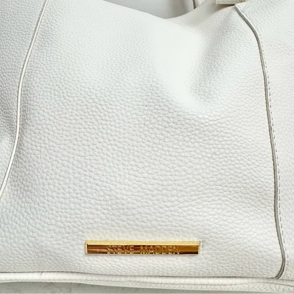 Steve Madden White Faux Leather Large Satchel Shoulder Bag Purse - Image 3