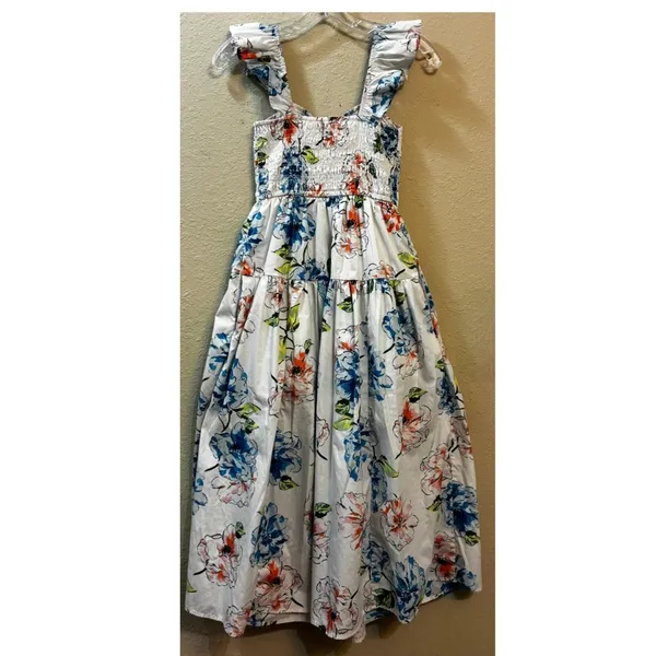 Abercrombie Floral Smocked Midi Dress Ruffle Straps Cottagecore Sundress - Image 9