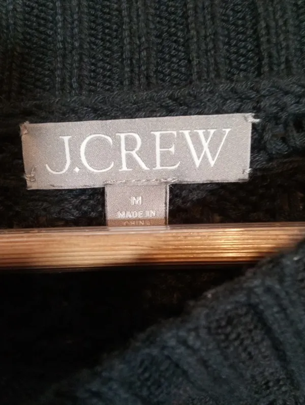 J Crew Pointelle Crewneck Sweater Black Knit Pull Over Boho Fall Womens M - Image 3