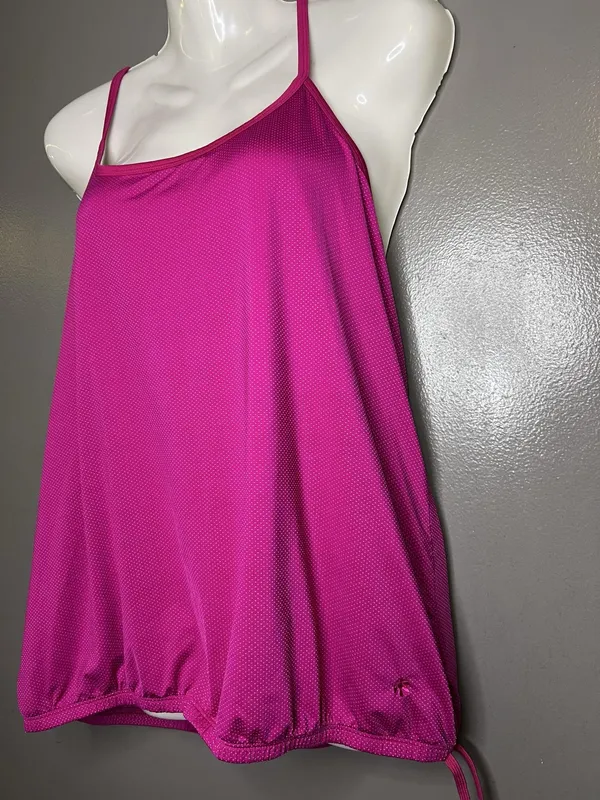 Old Navy Tank Top Womens Large Pink Mesh Polka Dot Drawstring Hem Cami Athletic - Image 4