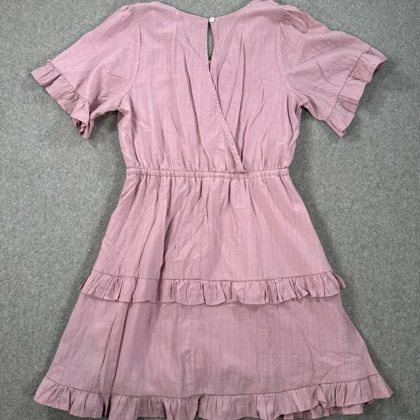 L Love V-Neck Ruffle Tiered Dress Size Small Purple Short Sleeve V-Neck Flare - Image 9