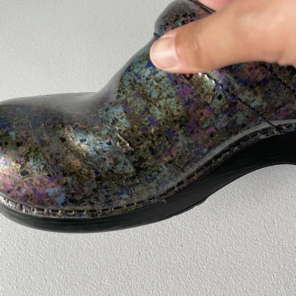 Dansko Slip-On Clogs Shiny Purple Blue Pattern Medical Nurse Women's Size 40 - Image 10