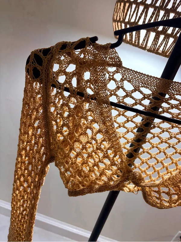 SHEIN Open-Knit Mustard Cropped Shrug - Image 5