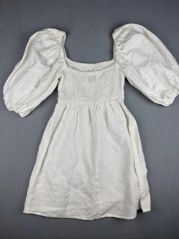 Tuckernuck Annie Puff-Sleeve Smocked linen Dress Size: Small - Image 3