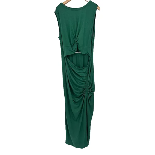 Halara Green Bodycon Cut Out Dress SIZE‎ XL Ruched Drawstring Slit Maxi Sexy - Image 2