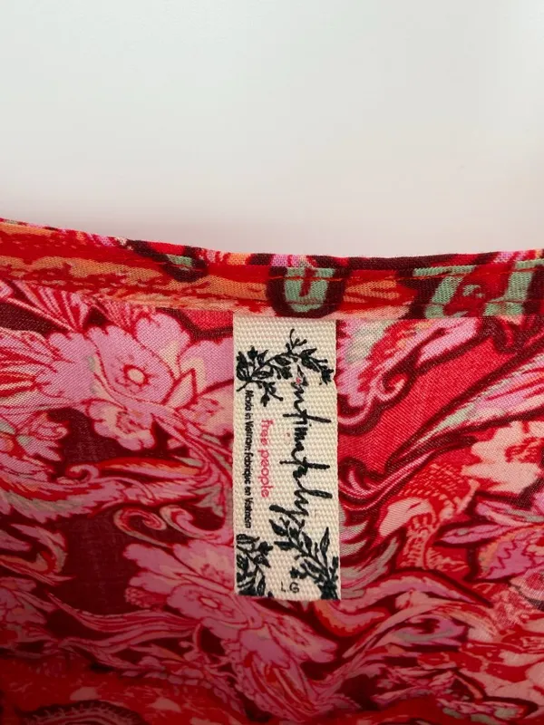 Free People Forever‎ Yours Smocked Slip Maxi Ruffle Dress Large Red Floral Boho - Image 8