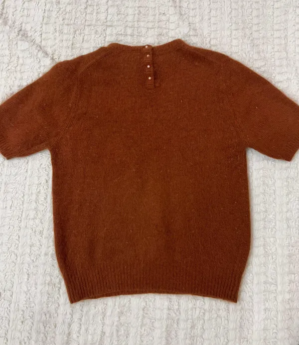Cassidy Sweater Lambwool Angora Short Sleeve Brown Sz M - Image 12