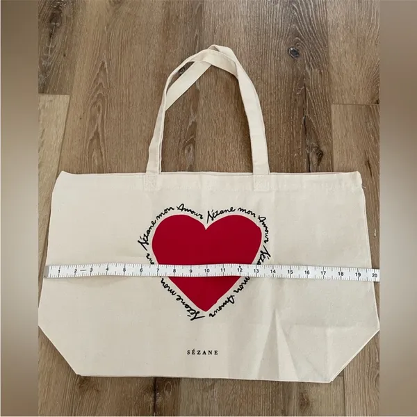 Sézane red heart mon amour canvas tote bag NWOT - Image 2