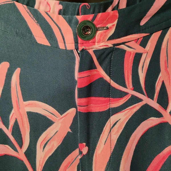 Anthropologie Teal Wide-Leg Pants with Pink Botanical Print - Image 2