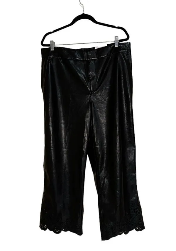 NWT Chico's Faux Leather Cutwork Hem Wide Leg Trousers Black US Size 16 - Image 7