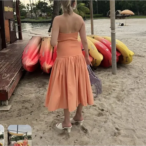 Alexis Sherbet Orange Fit Flare Midi Dress MEDIUM Drop Waist Party Designer $550 - Image 9