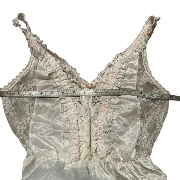 Vintage Tosca Teddy Lingerie White Nylon Pink Ruffle Lace Coquette Sexy Feminine - Image 9