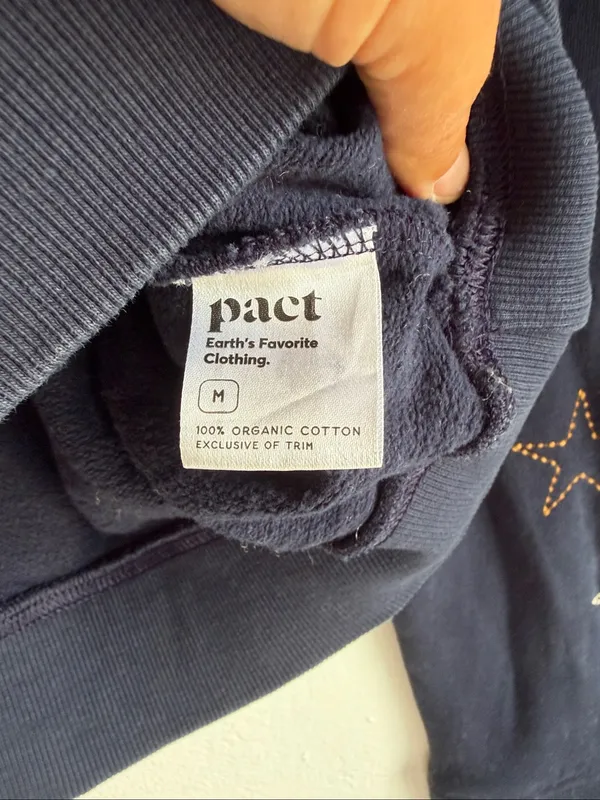 Pact Organic Cotton Star Embroidered Sweatshirt Womens Large Navy Patriotic Warm - Image 4