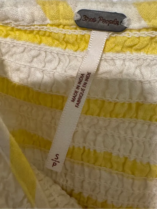 Free People Smocked Stripe Ruffle Crop Top Yellow White Size S - Image 4