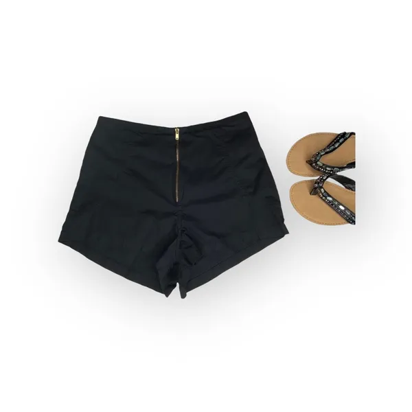 One Teaspoon ✌︎︎ High Waist Exposed Zip Front Lightweight Shorts ✌︎︎ Black XXS - Image 3