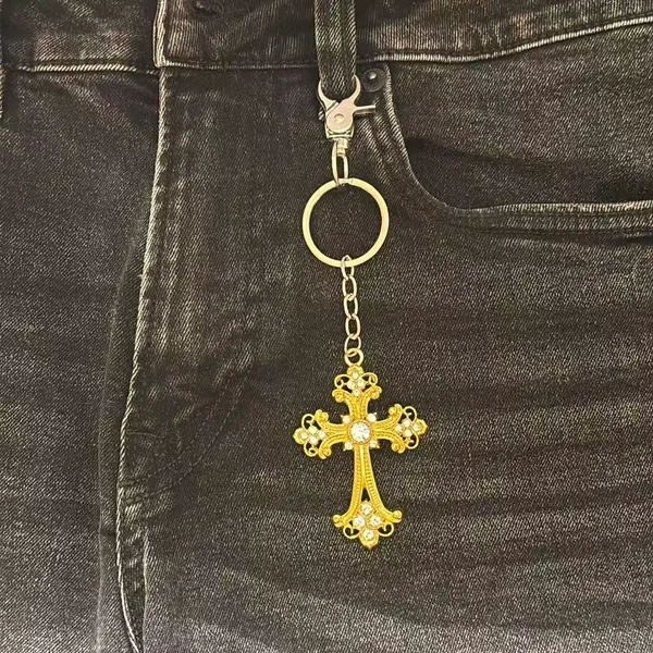 CZ Cross Keychain Charm for Men Women Car Keychain Key Ring Bag Charm Couple Gifts - Image 5