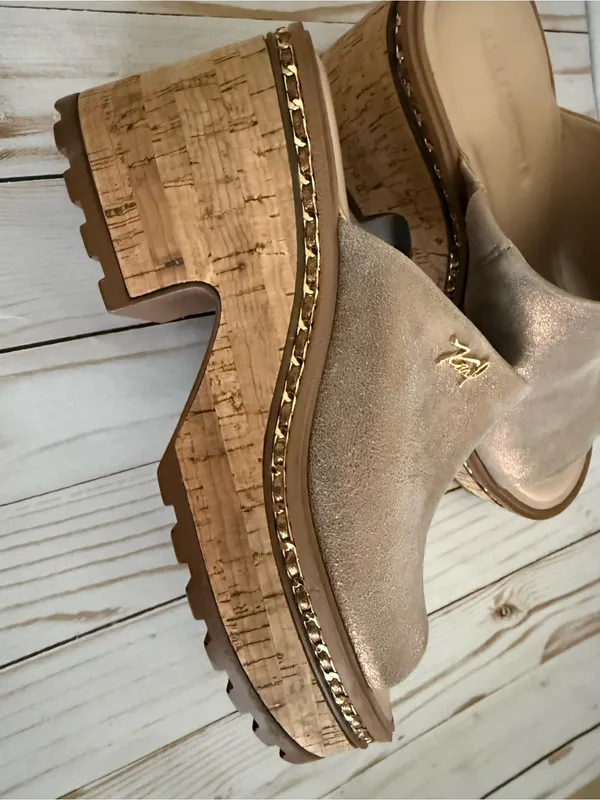 Karl Lagerfeld Paris Clarina Platform Sandal Chunky Wedge in Metallic Latte 8 - Image 14