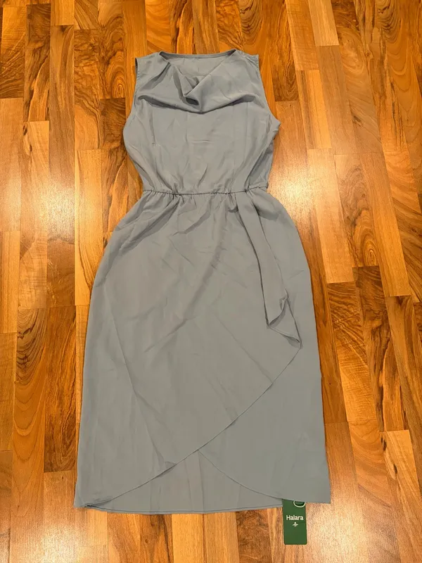 HALARA Sleeveless Draped Midi Dress in Dusty Blue - Image 4