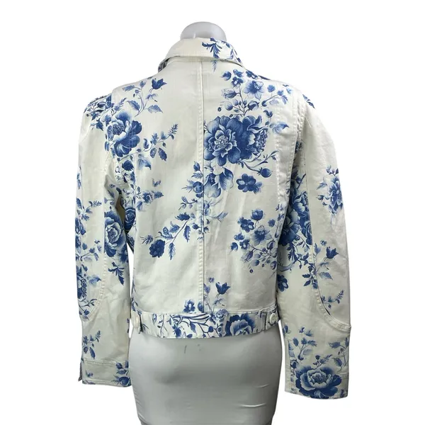 NEW Anthropologie Maeve White Blue Floral Long Sleeve Denim Jean Jacket Size M - Image 3