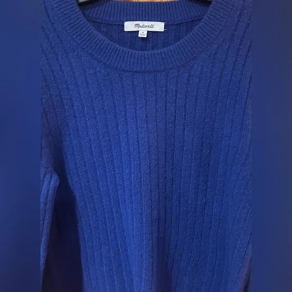 Madewell Readfield Pullover Wool Cropped Sweater in Voyage Cobalt Blue Sz Medium - Image 7