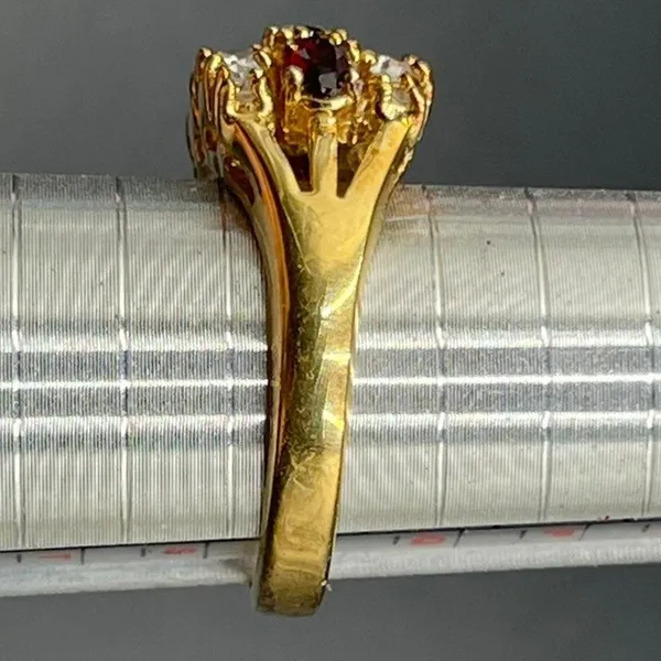 Garnet and Clear Rhinestones 14k Gold Electroplate Size 9 Ring Vtg - Image 3