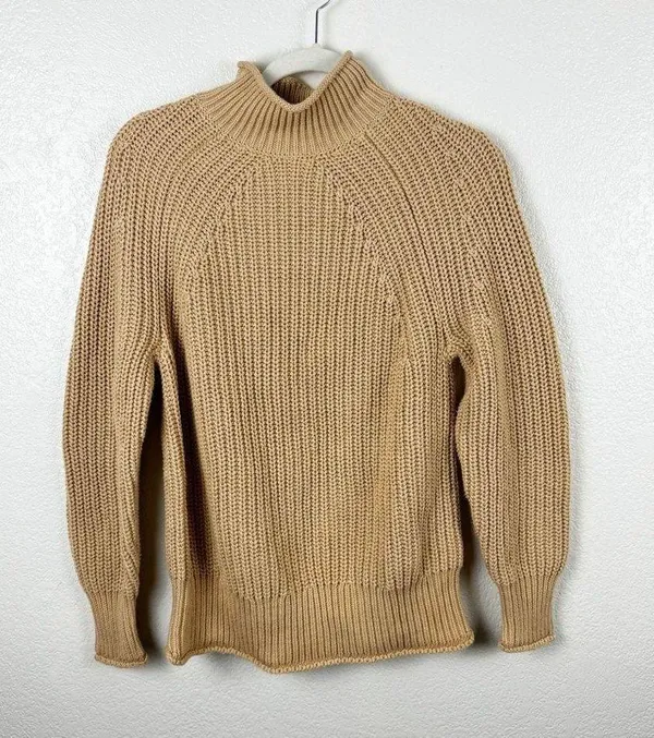 J. Crew Relaxed Rollneck Sweater in Sandy Beach 100% Cotton Size XS - Image 2