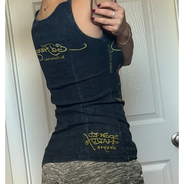 Vintage Ed Hardy Skull & Dagger Womens Graphic Tank Ribbed One Size - Image 3