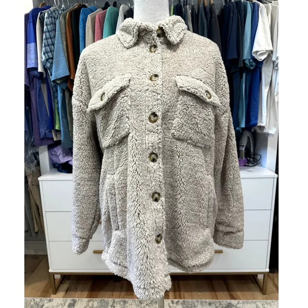 Thread & Supply Women's Tan Flagstaff Sherpa Over Sized Shirt Jacket S NWOT - Image 3