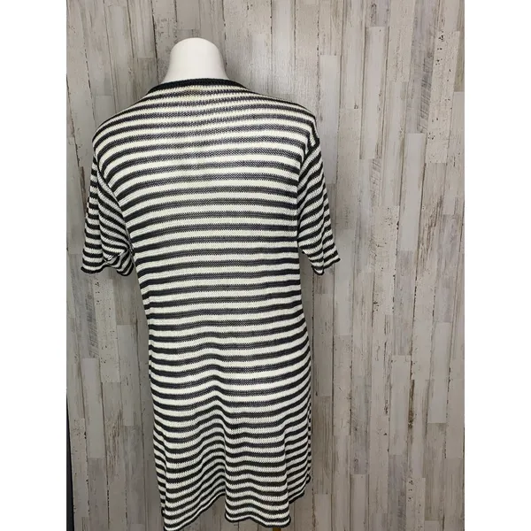 Eileen Fisher Dress Womens Small Black Ivory Striped Shift Knee Short - Image 3